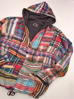 90s Vintage Maximalist Plaid Patchwork Reversible Anorak Hoodie